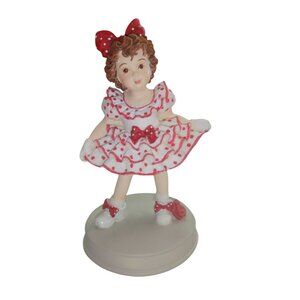 Enesco 2001 All About Dance Figurine Polka Dot Dress Girl With Bow Hand-Painted